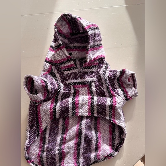 DOG Hooded Knit poncho in Purple & Pink Stripes - Picture 2 of 9